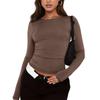 Women's Fashion Solid Colour Round Neck Long Sleeve T-Shirt Top