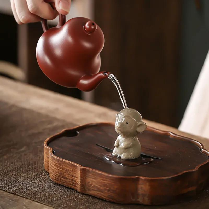 1Pc Chinese Zodiac Pottery Small Tea Pet Handmade Sculpture Crafts Animal Statue Ornaments Tea Figurine Decoration Tea Set Decor