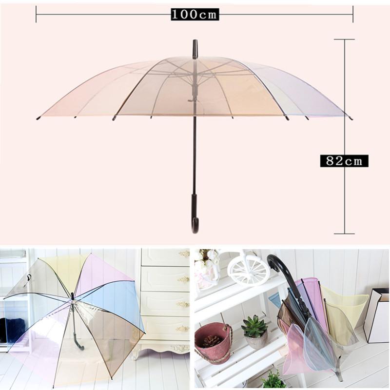 Transparent Clear Colour Umbrella Creative Rainbow Kids Small Fresh Long Handle Automatic Rainny Umbrella Laser Umbrella