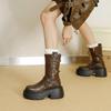 Height-increasing Thick-soled and Thin Medium Boots Women's 2025 Spring New Belt Buckle Fashion Boots Leather High-heeled Niche Short Boots