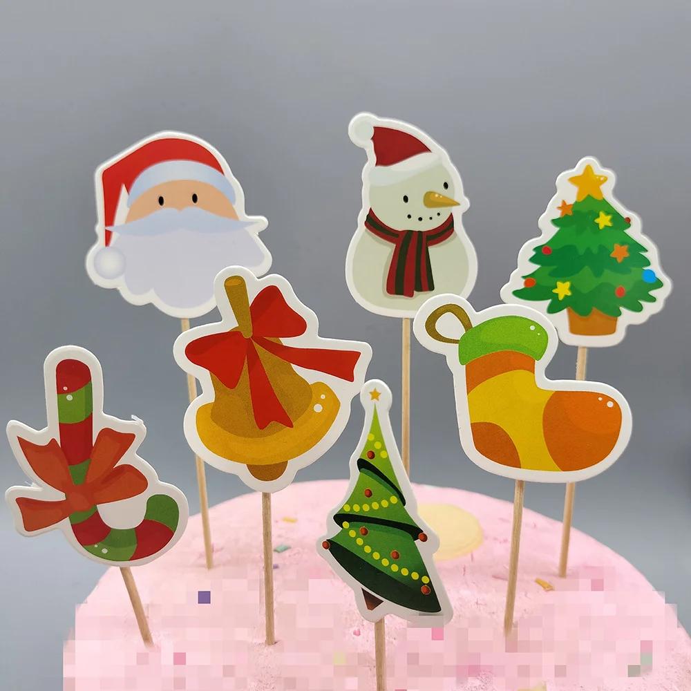 10-200PC Disposable Fruit Sticks Party Cake Toppers Christmas Tree Santa Snowman Cupcake Picks Holiday Table Decoration Supplies