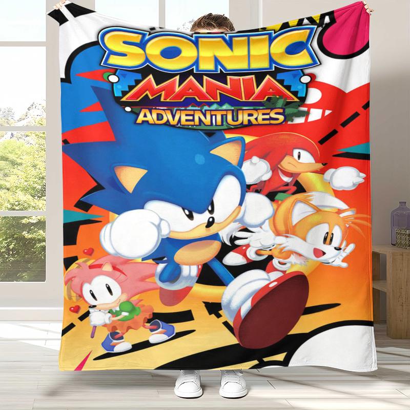 Ретро Мультяшное Игровое Фланелевое Одеяло S-Sonic, Ультра Мягкое Теплое Плюшевое Покрывало для Дома, Спальни, Кровати, Дивана, Походного Пикника, Подарок