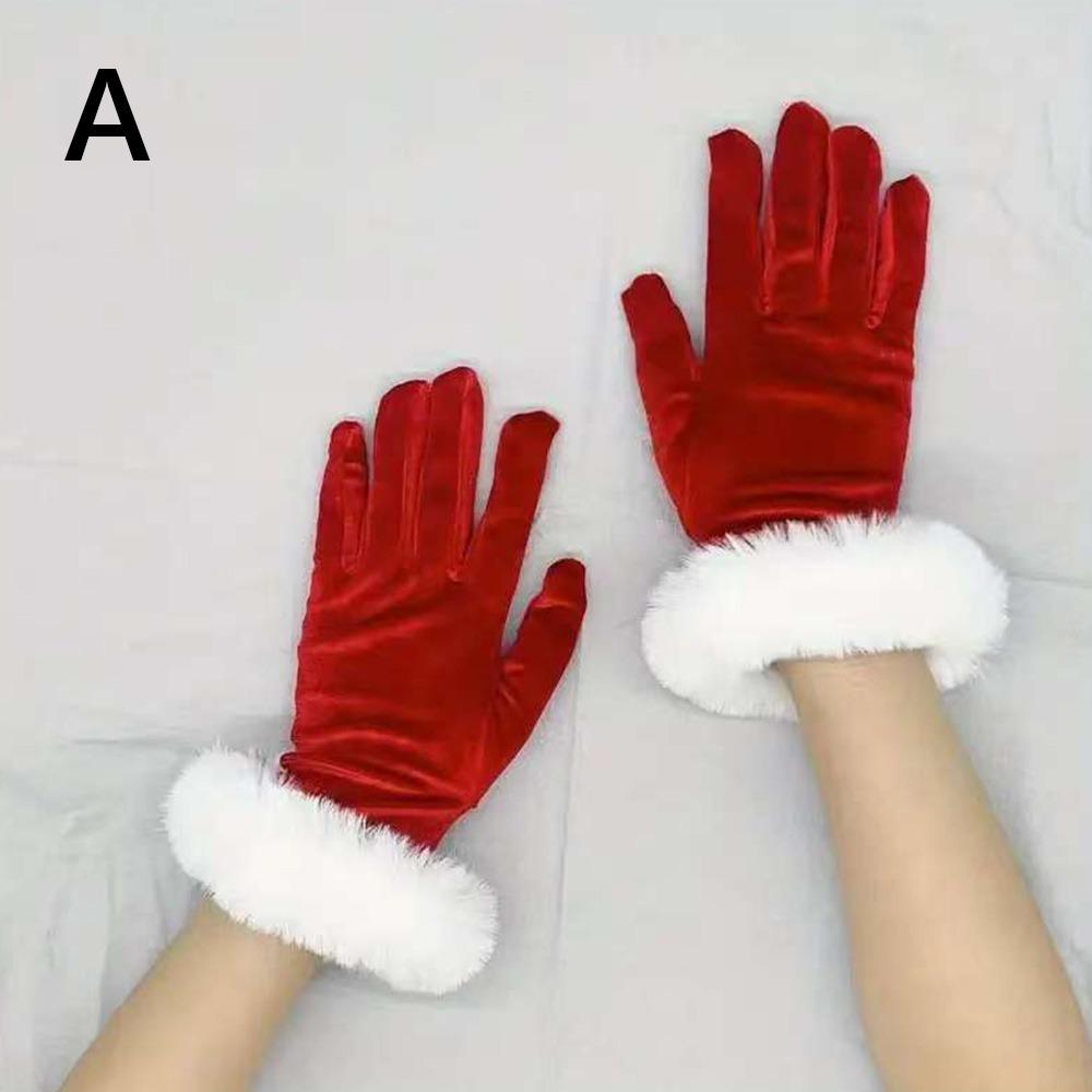 Short Holiday Mitten Plush Velvet Gloves Fashion Christmas Red Gloves for Costumes