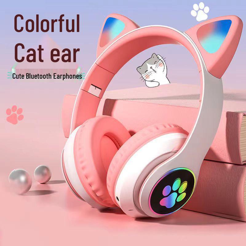 STN-28 Luminous Cat Ear Wireless Bluetooth Headset with Heavy Bass, Over-ear, Sport & Card Slot