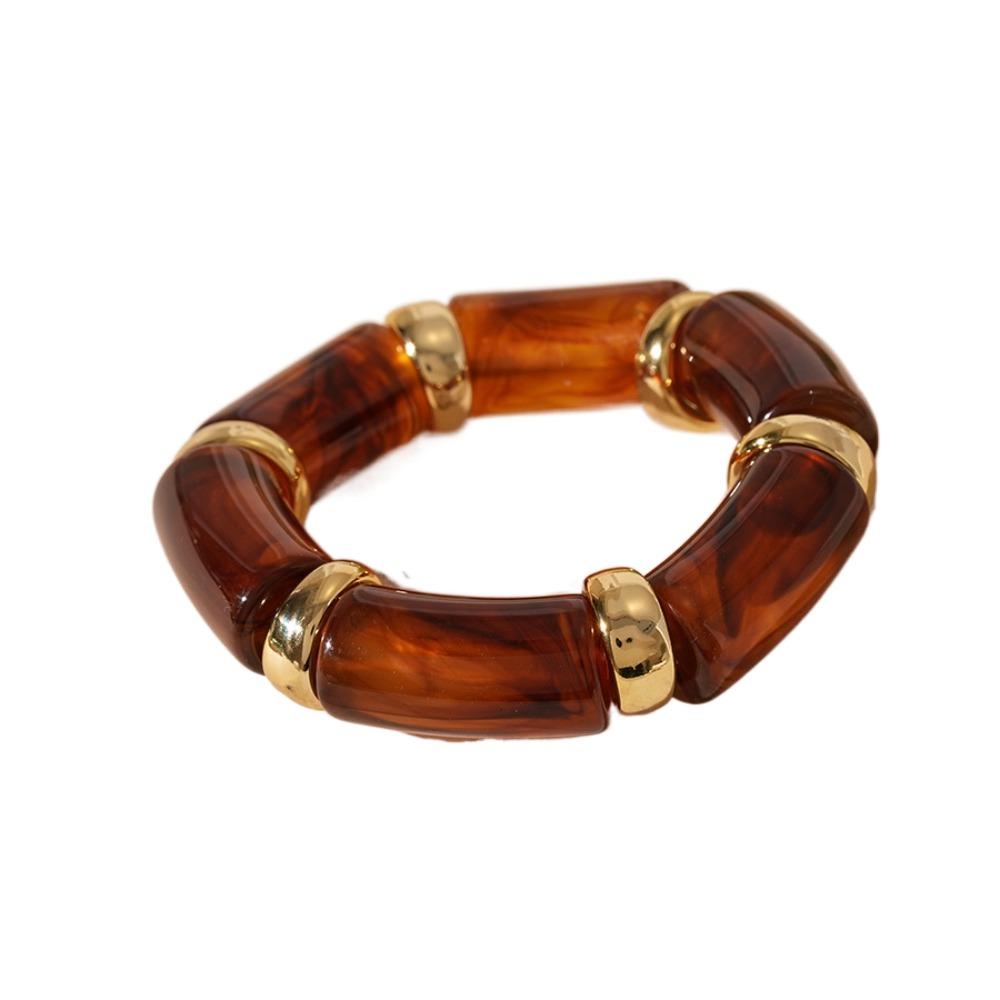 Retro Smudge Acrylic Bracelet Simple Vintage Maillard Hand Ring Bamboo Elastic Bangle Women