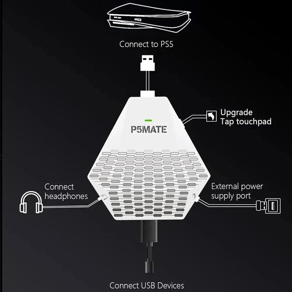P5 Mate USB Adapter for PS5/PS5 Slim Gaming Converter Accessories Multiplayer Games,Low Latency,Support Multiple Controllers/Peripherals/Headsets/etc.
