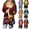 Женская мода, повседневный кардиган с цветочным принтом на Хэллоуин, куртка средней длины, пальто