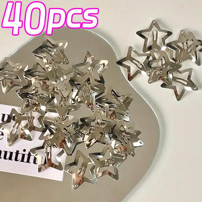 2/50 шт. Серебряные заколки для волос в форме звезды Y2K для девочек, филигранные металлические защелкивающиеся заколки-шпильки, украшения для волос, без никеля, невидимки.