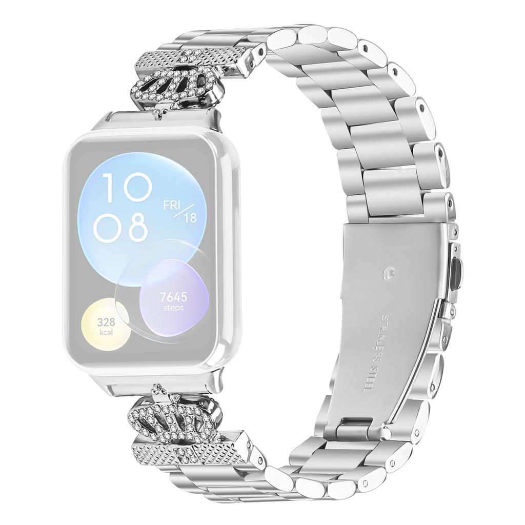 For Xiaomi Smart Band 8 Pro Stainless Steel Strap Crown Shape Rhinestone Decor Silver Watch Band