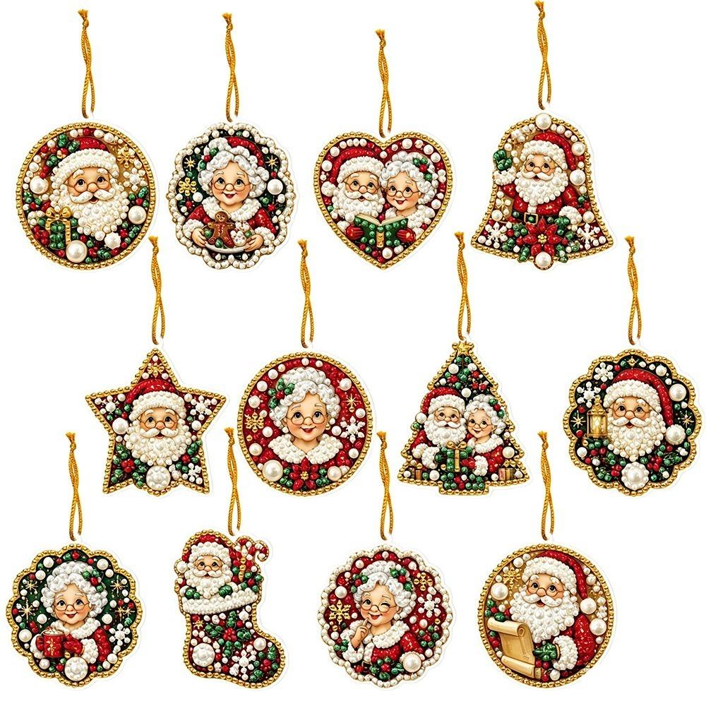 Acrylic Board Christmas Hanging Ornaments 12pcs Rhinestone Decoration Set Home Decoration