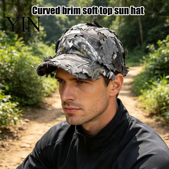 Outdoor Adventure Sun Protection 3D Leafy Camouflage Cap, Tactical Hunting Hat, Adjustable Jungle Breathable Hat Camo Cap for Men, Turkey Hunting,