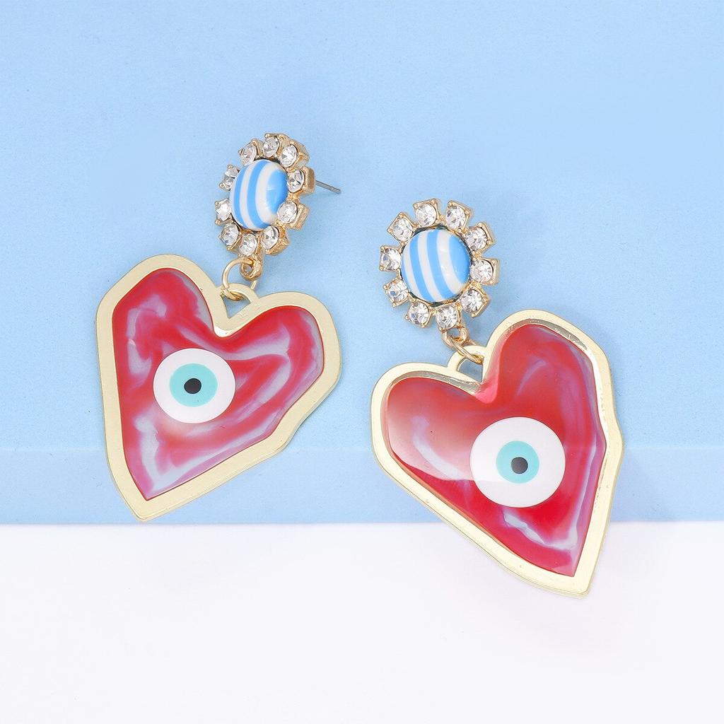 Pinkdudu New Fashion Blue Heart Devil's Eye Drop Earrings Exaggerated Creative Red Green Earring for Women Jewelry PD1244