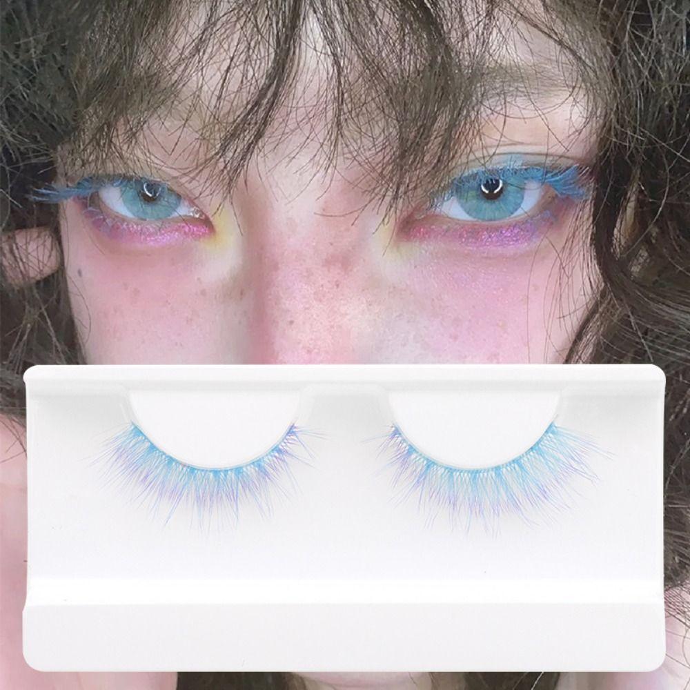 1/3 Pairs Blue Pink Fake Lashes Natural Long Eye Lashes Colorful Eyelashes  for Women Girls and COS