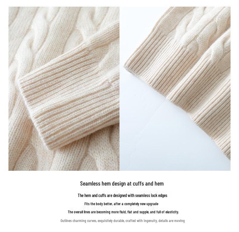 Women's High Neck Twisted Cashmere Sweater 2024: Retro Half-Zip Knitwear, Thickened Wool, Autumn/Winter Collection