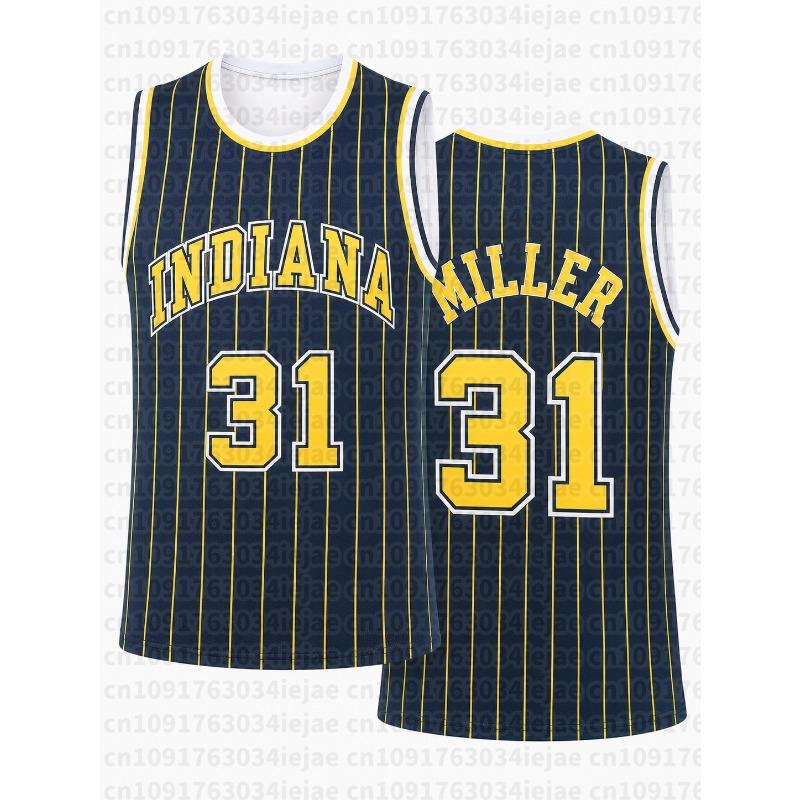 Retro Miller 31 Indiana Basketball Jersey Yellow Pinstripe Navy Print Sports Uniform Casual 3d Printed Vest