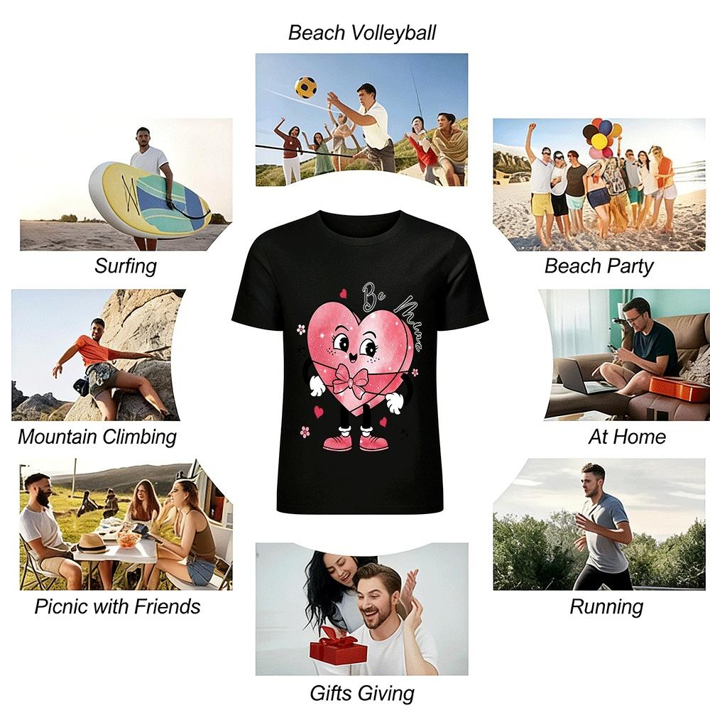 Ретро Будь моим Сердце Подарочная коробка Принт Пара Повседневная Футболка с коротким рукавом Чистый хлопок