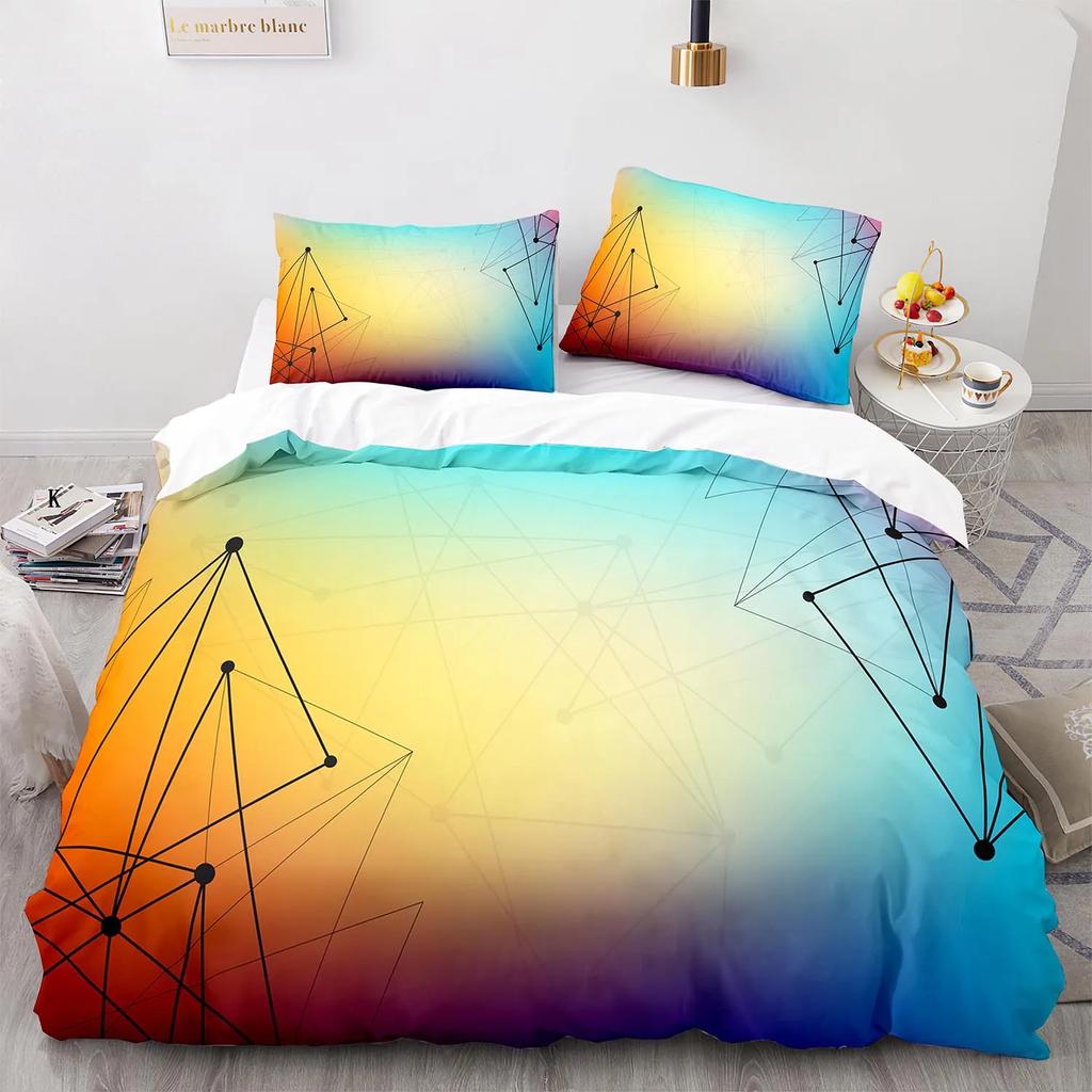 Geometry Line Duvet Cover Colorful Pattern for Children Teens Boys Adult Abstract Art Quilt Cover for Bedroom Decorations Queen