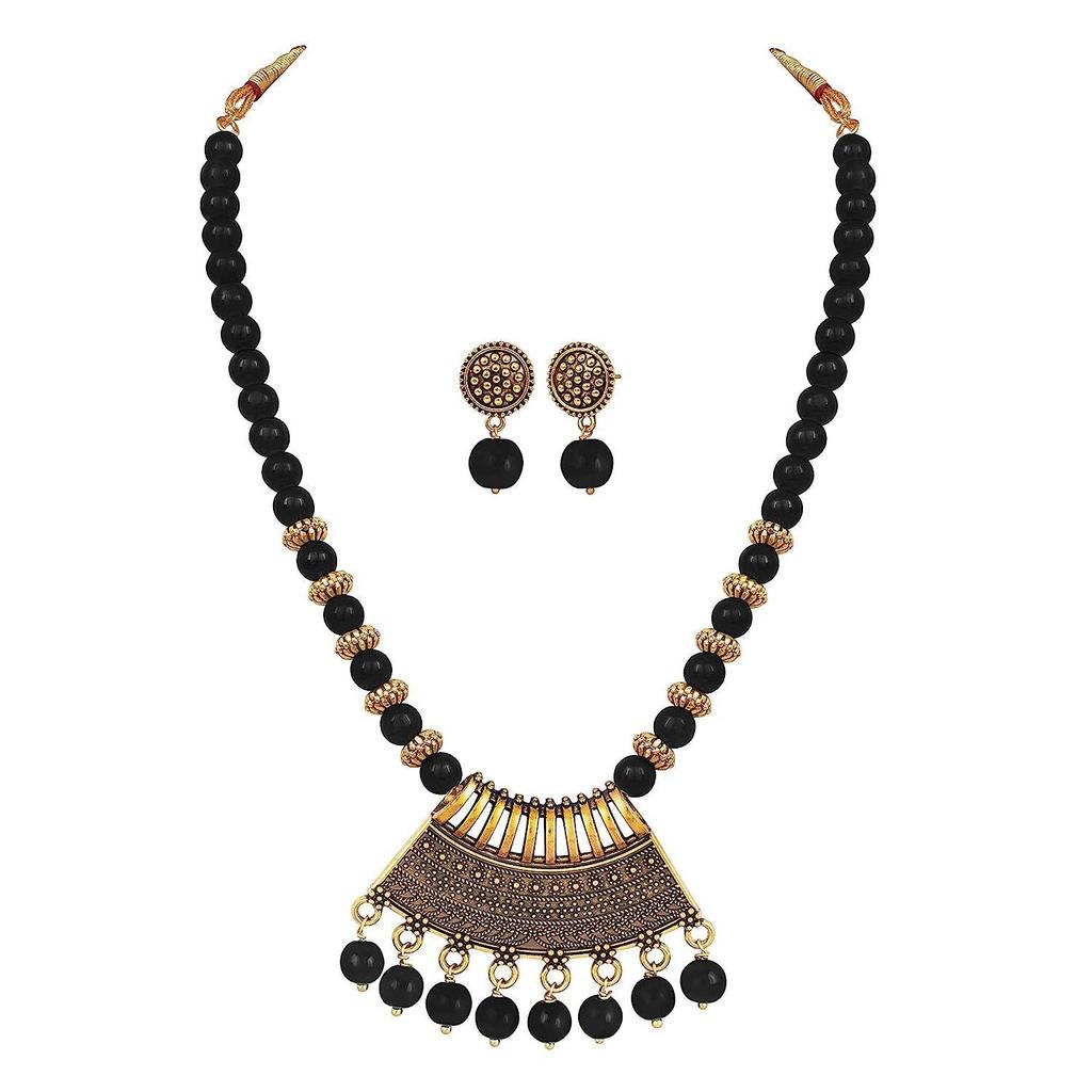 Jewellery for Less Stylish Gold Plated Antique Semi-Circle Pendant Beaded Tribal Necklace