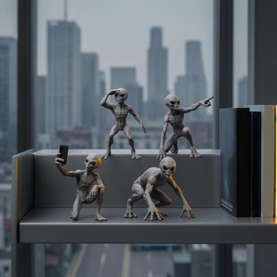 Изысканные resin-арт украшения 4 шт., 3D-печатная статуэтка пришельца, научно-фантастические фигурки, креативное украшение для рабочего стола, настольная новинка на тему Sci-Fi, Межзвездные