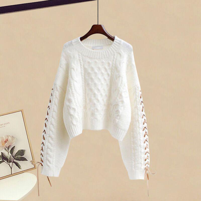 Осень-зима женские юбки костюмы пуловер вязаный свитер трикотажная юбка комплект из двух частей эластичный свитер с круглым вырезом юбка-трапеция наряды