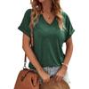 Весна-лето однотонная свободная футболка с V-образным вырезом и короткими рукавами для женской одежды
