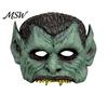 Retro Distressed Vampire Mask Green Halloween Mask, Half Face with Pointy Ears & Sharp Teeth, Creepy Costume Accessory Party Lightweight PU