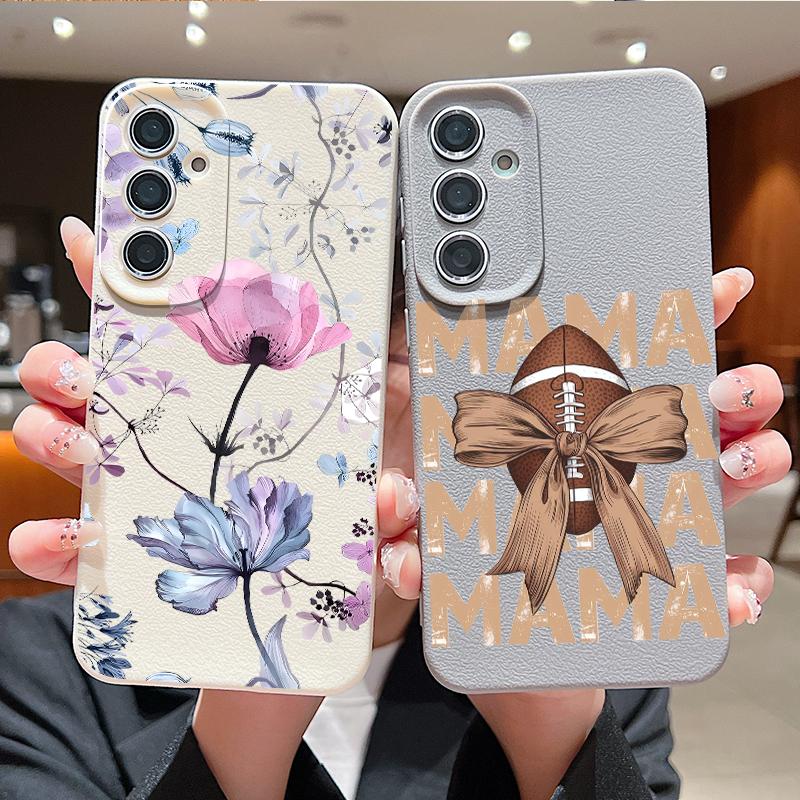 Чехол с цветочным узором для Samsung S26 S25 Ultra S24 FE S23 Plus S22 S21 A15 A16 A17 A35 A36 A37 A54 A55 A56 A57 5G Мягкая крышка с текстурой кожи
