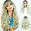 Long Wavy Synthetic Green Wigs for Women Middle Parted Wavy Wig Heat Resistant Daily Use Party Wig
