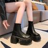 Модные женские ботинки на толстой подошве высотой 8 см, новые осенние кожаные кроссовки, зимние водонепроницаемые мотоциклетные ботинки, ботинки до середины голени на высокой платформе