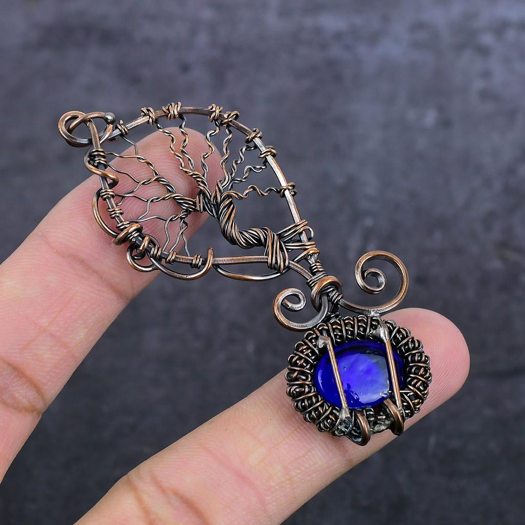 Подвеска из натурального синего драгоценного камня сглаза, медная проволока, 3,15 дюйма, w3Q85