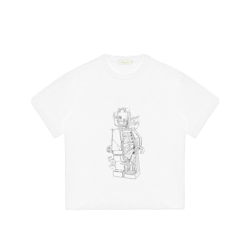 Oversized T Shirt White Robot Skeleton Print Casual Streetwear Unisex Top for Men and Women Daily Wear Fashion Statement Piece