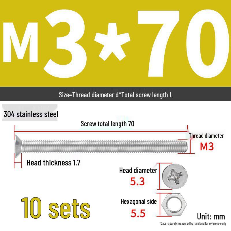 Набор Extra Long Phillips Flat Head Винтов и Гаек из Нержавеющей Стали 304 (2М, 3М, 4М)