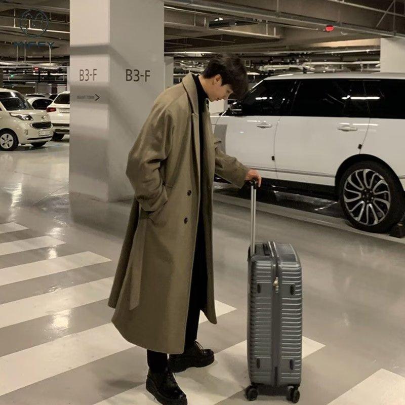 Корейский тренд, мужское свободное повседневное однобортное пальто, осенне-зимнее модное универсальное шерстяное длинное пальто с длинными рукавами