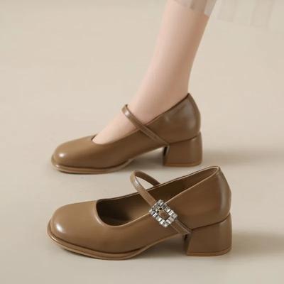 Женские туфли Мэри Джейн во французском стиле 2024 года, новые винтажные туфли с квадратной головкой и нежным темпераментом на среднем каблуке
