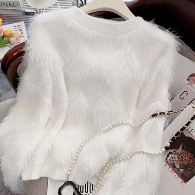 Imitation Mink Fleece Soft Glutinous O Neck Design Feeling Pullover Sweater for Women 2023 Autumn/Winter Loose Knit Sweater