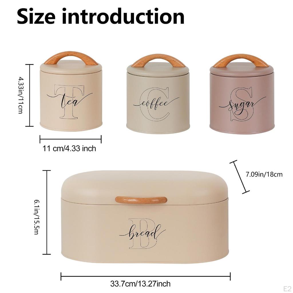 4x Sugar Coffee Tea Jars Bins Stylish Bottles Multiuse Keep Goods Fresh Bread Box Set for Kitchen