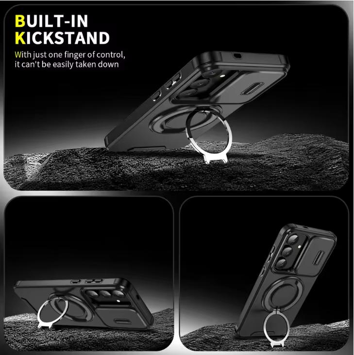 Чехол для Samsung Galaxy S25 FE Защита объектива со сдвижной шторкой Противоударный бронированный чехол для телефона для Galaxy S25 Edge Ultra Plus Чехол с кольцом-держателем