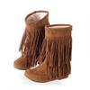 High Quality Inner Height Increase Matte Fringed Women's Boots Low Heel Medium Tube Boots Large Size