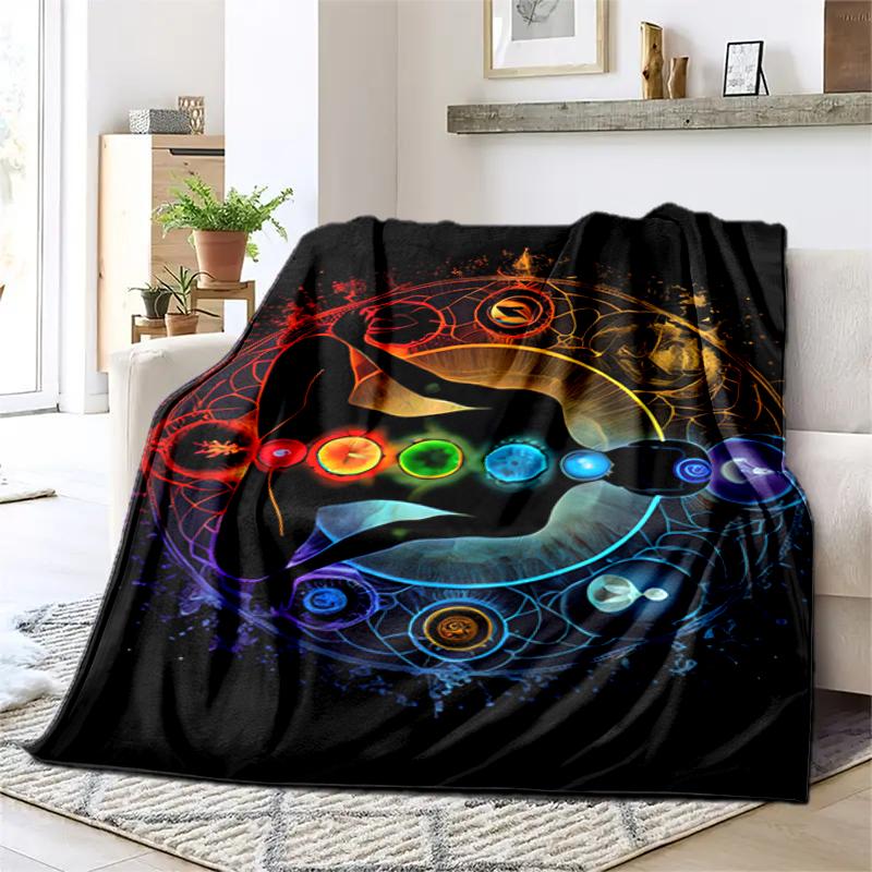 1PC Yoga Elements printed blanket, all season lightweight home office outdoor nap multifunctional blanket A12