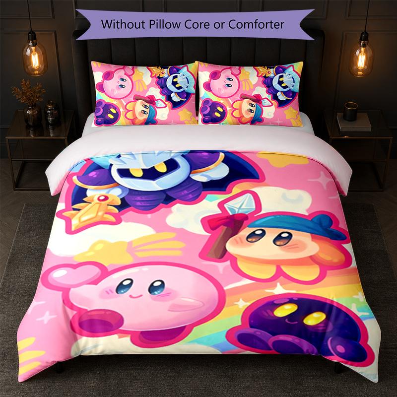 Kirby Print 3Pcs Duvet Cover Set 1 Duvet Cover and 2 Pillowcases Soft Bed Linen For Household Bedroom