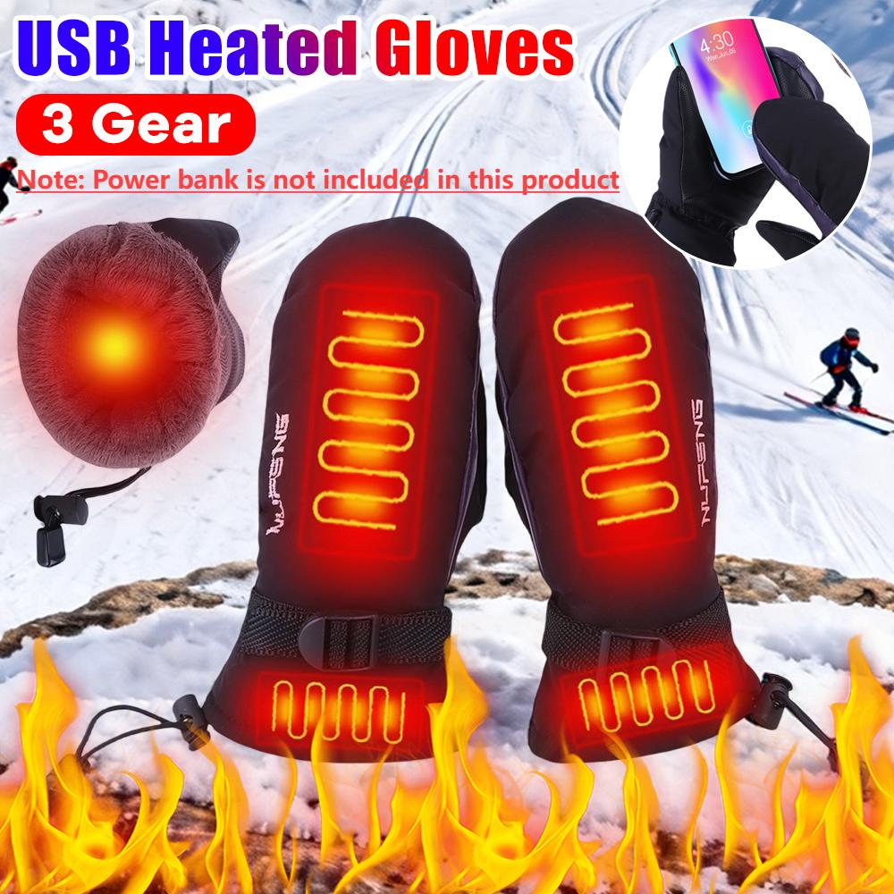 Теплые перчатки с подогревом, USB-зарядка, электрические перчатки с подогревом, водонепроницаемые, 3 температурных режима для альпинизма, пеших прогулок, велоспорта (Нет батареи)