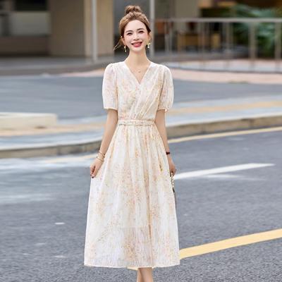 Модное дизайнерское платье с пуговицами и мелким цветочным принтом, женское летнее новое, с нежным ветром, завышенной талией, тонкое, элегантное