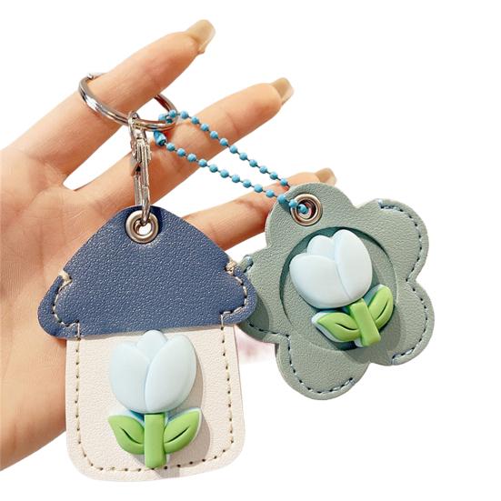 2 шт. Элегантный держатель для ключей в форме тюльпана из искусственной кожи, брелок в форме дома