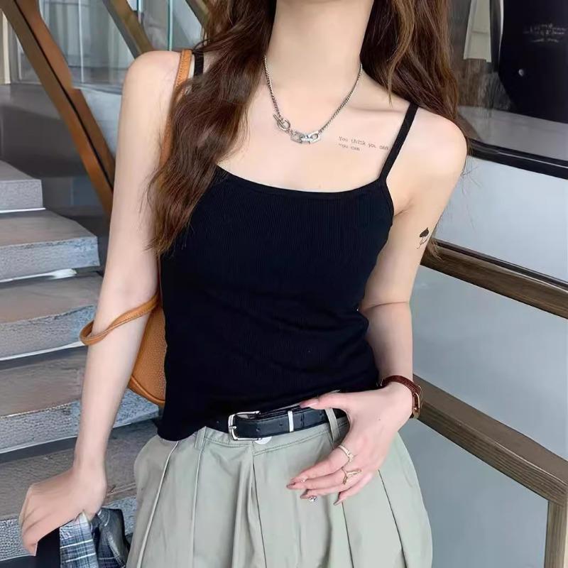 Весна и лето Чистый хлопок с нагрудной подкладкой Один маленький белый топ на бретельках для женщин с облегающей верхней одеждой Длинный жилет для женщин