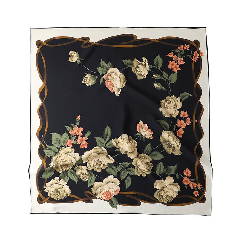 Literary Flower All-matching Mulberry Silk Crepe De Chine Scarf Sunscreen Fashion Square Towel