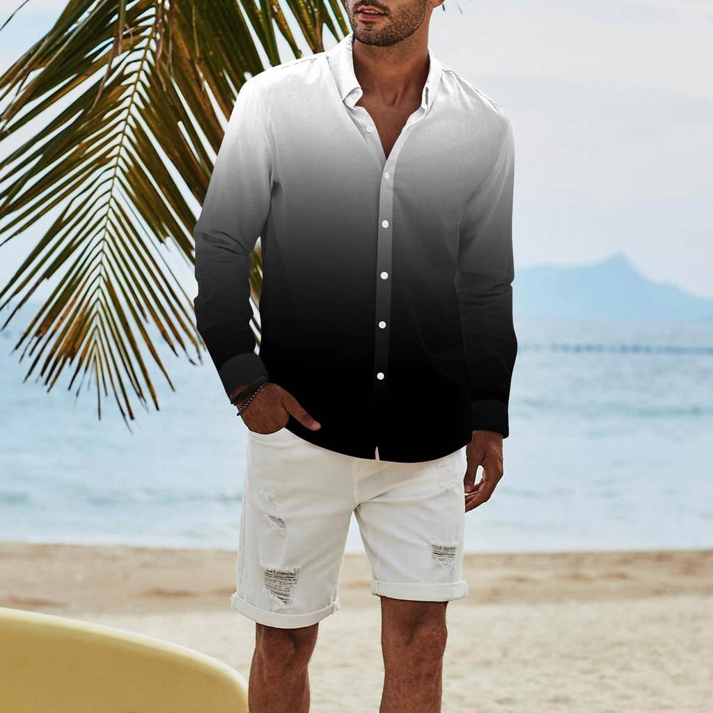 Мужская модная повседневная футболка с длинным рукавом и принтом на пуговицах, рубашка обычного кроя