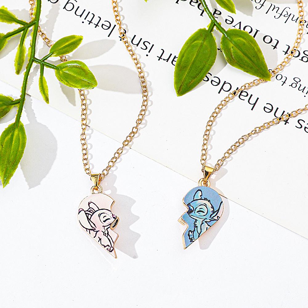 Cospay-Angel Stitch Necklace for Couples, Heart Pendant, Friendship, Matching Gifts for Best Friends, Unisex Jewelry
