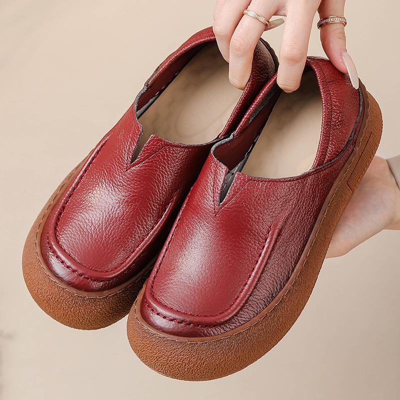 Новые туфли из коровьей кожи с V-образным вырезом для женщин, роскошные балетки с широким носком, женские винтажные римские туфли без застежек, мокасины высшего качества