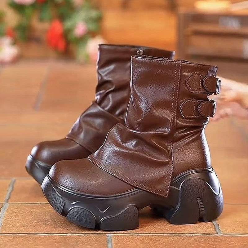 Height Increasing Pile Middle Tube Boots For Women, Autumn Winter New Fashion Versatile Short Boots, Thick Soled Snow Boots