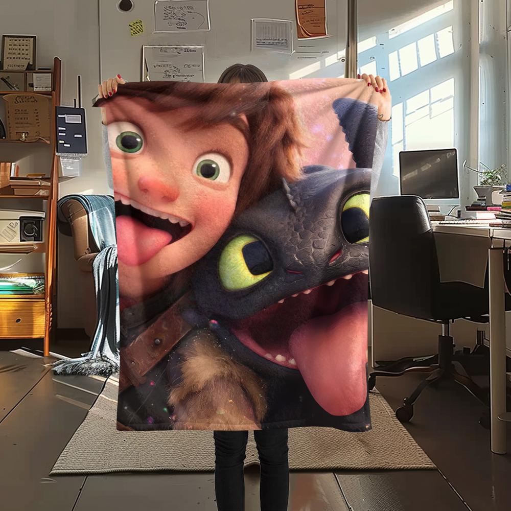 How to Train Your Dragon Hiccup & Toothless Flannel Blanket, High quality Comfortable for All Seasons, Home Decor, Warmth and Comfort for Gifts.